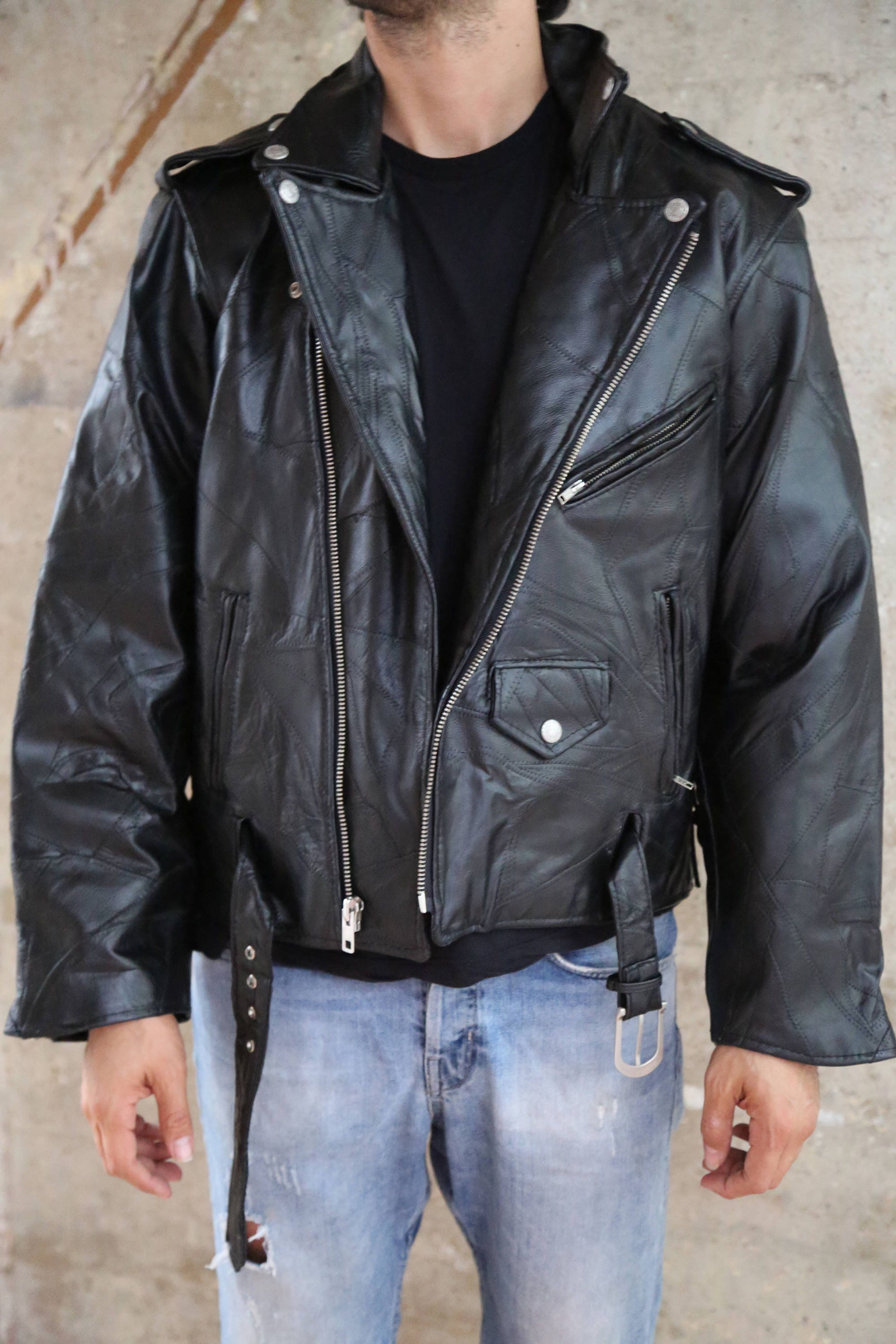 4X Diamond Plate Leather Motorcycle Jacket 
