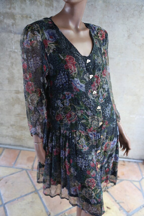 Boho 1990s Avant Garde Floral Abstract Boho Dress… - image 5