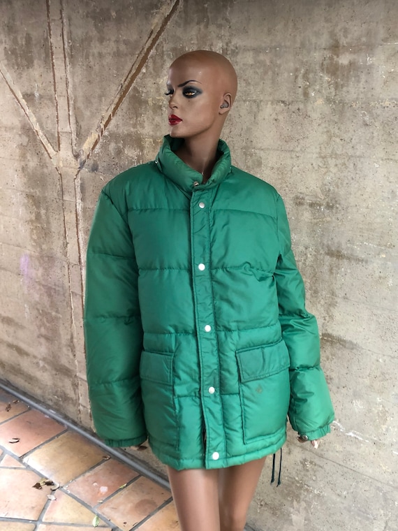 1980s Forest Green Down Feather Ski Jacket Size L… - image 1