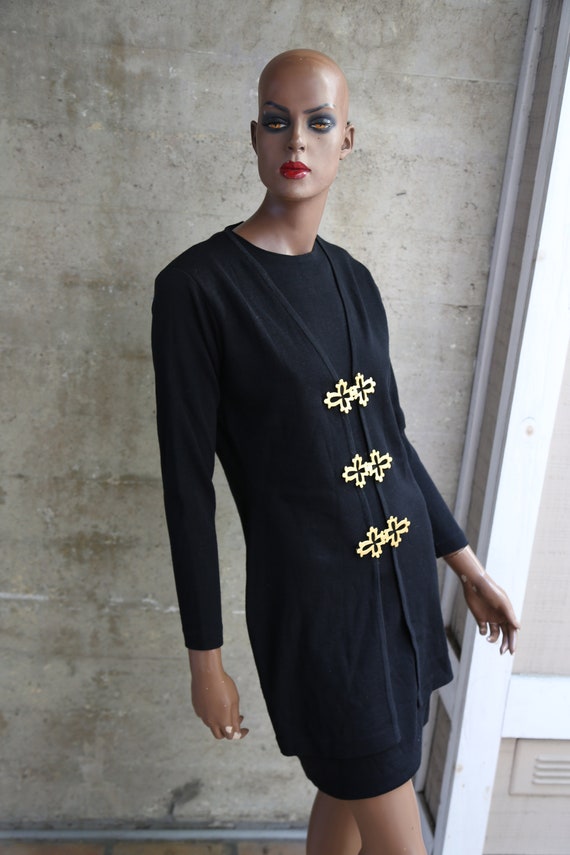 1980s Casual Corner BLack 80s Dress Gold Hardware 