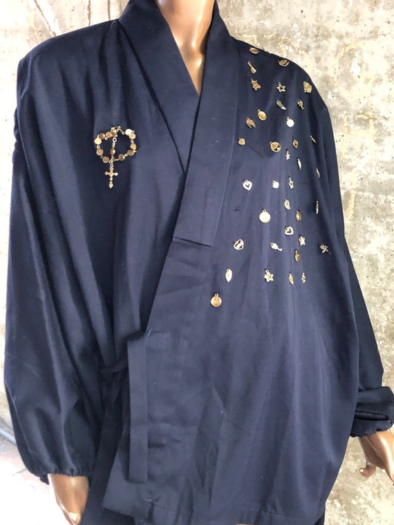 1990s Jeweled Kimono Blue Outerwear Navy Blue