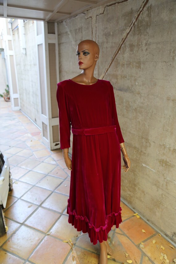 Fuchsia Velvet Long Dress with Ruffles
