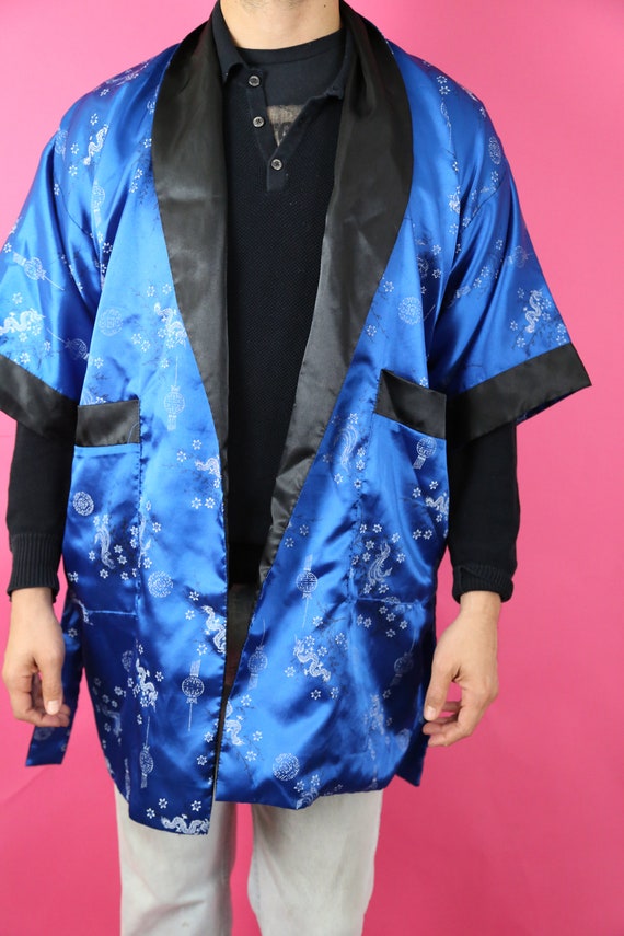 1990s Vinatag Blue Men's Unise Kimono Outerwear R… - image 2