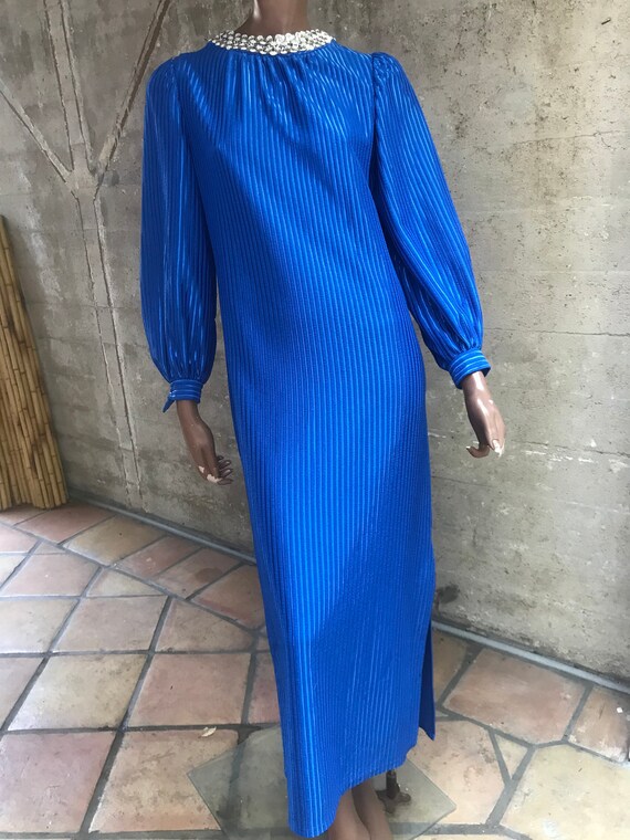 Cobalt Blue Vintage Dress with Sequin Appliqué Det