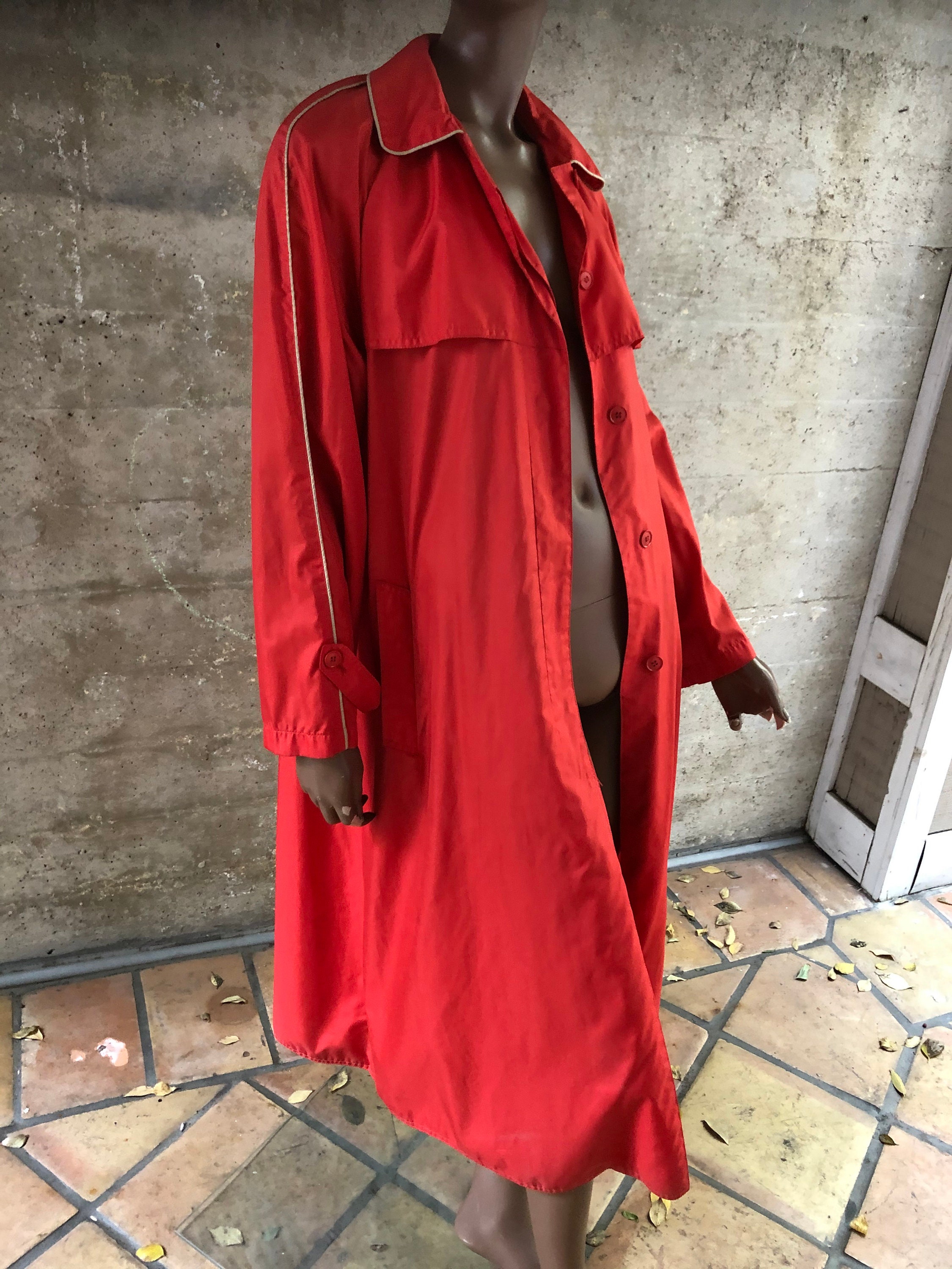 1960s Cherry Red Windbreaker Raincoat Long 60s Unique