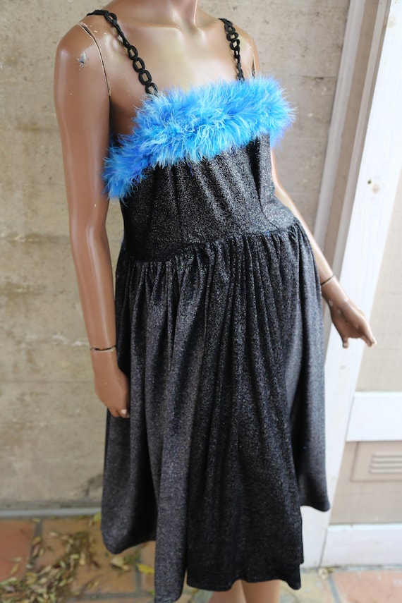 1980s Faux Fur 80s Dress Funky Blue Faux 1980s Par