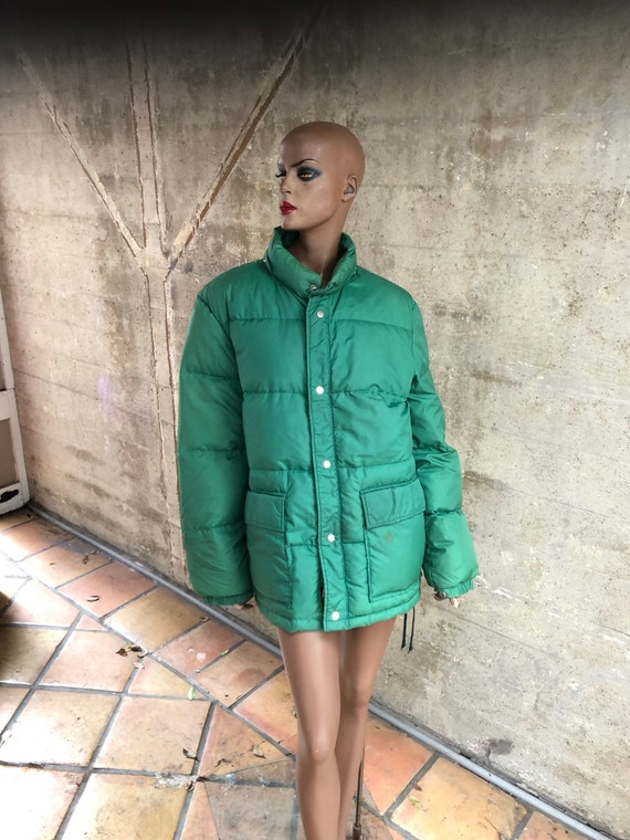 1980s Forest Green Down Feather Ski Jacket Size L… - image 4