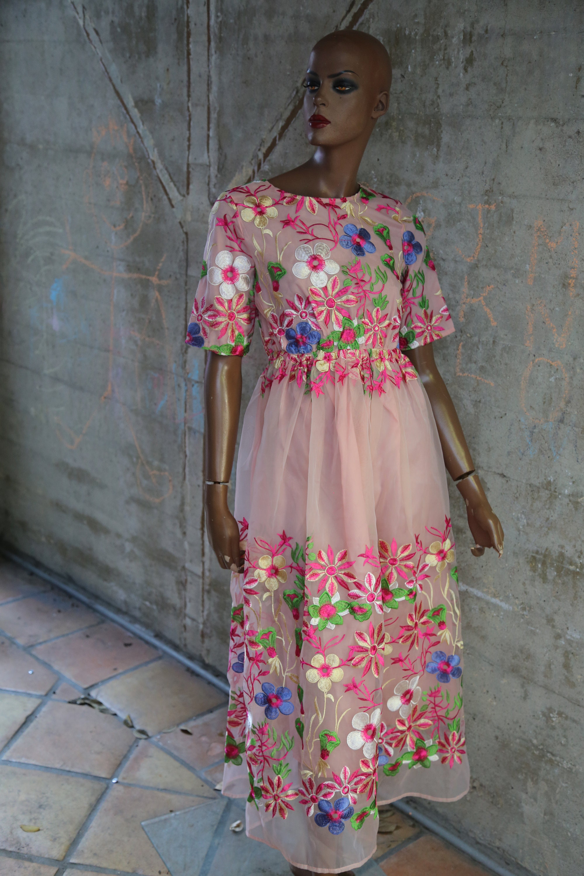 Pretty Floral Boho Dress Embroidered 