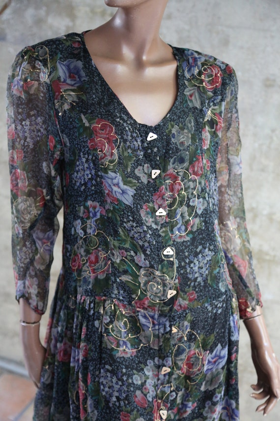 Boho 1990s Avant Garde Floral Abstract Boho Dress… - image 2