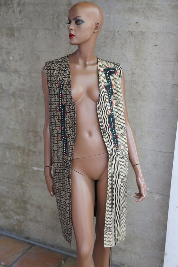 1980s Blazer Embroidered Long Vest Boho Native Am… - image 2