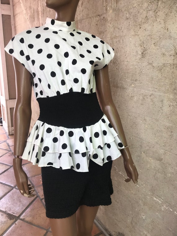 BLACK AND WHITE 80S Polkadot dress