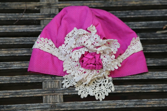 Boho Floral Lace Fuschia Womens Hat So Cute - image 4