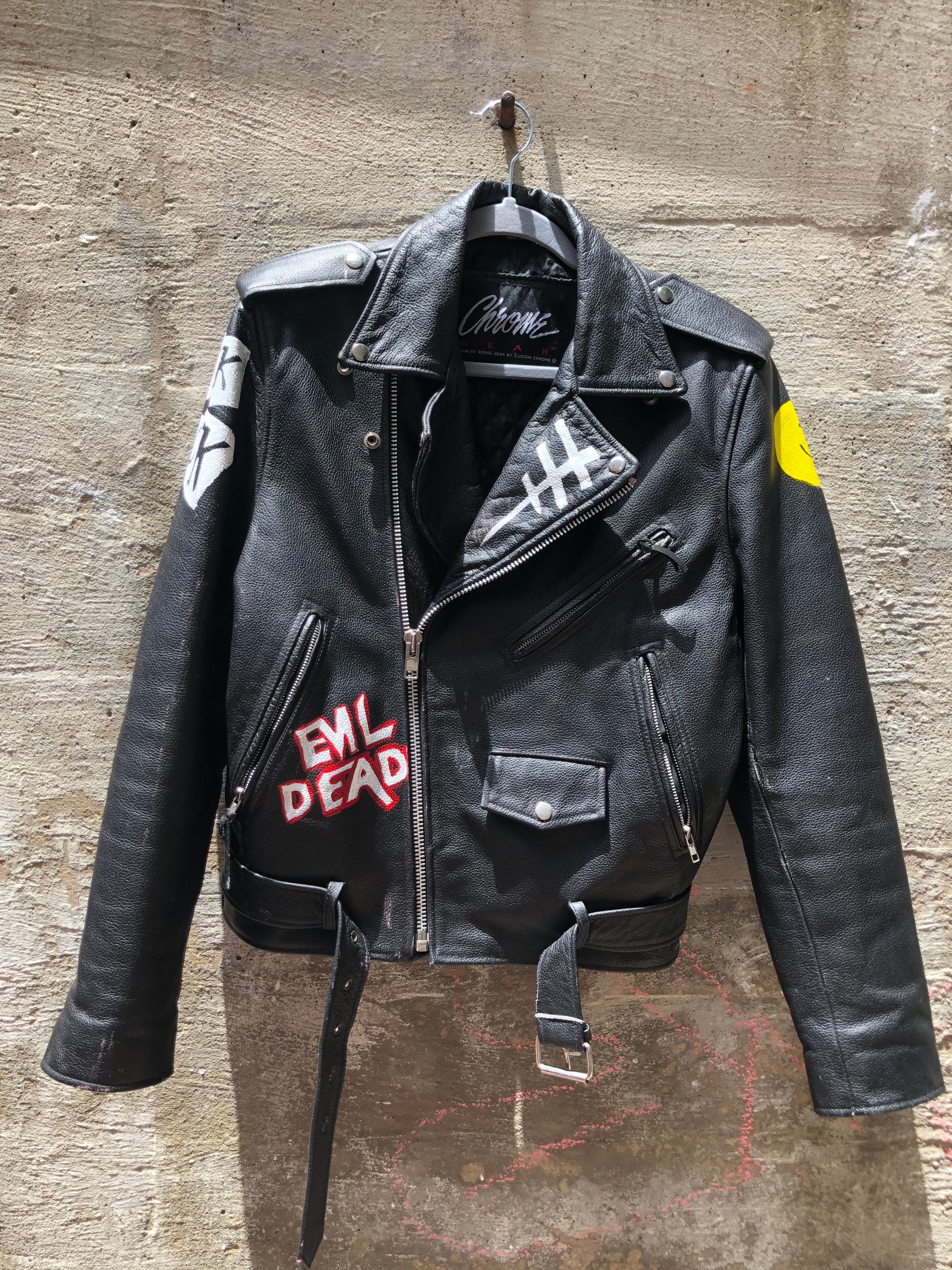 Size 38 Misfits Leather Jacket Motorcycle Leather Hand Painted Art