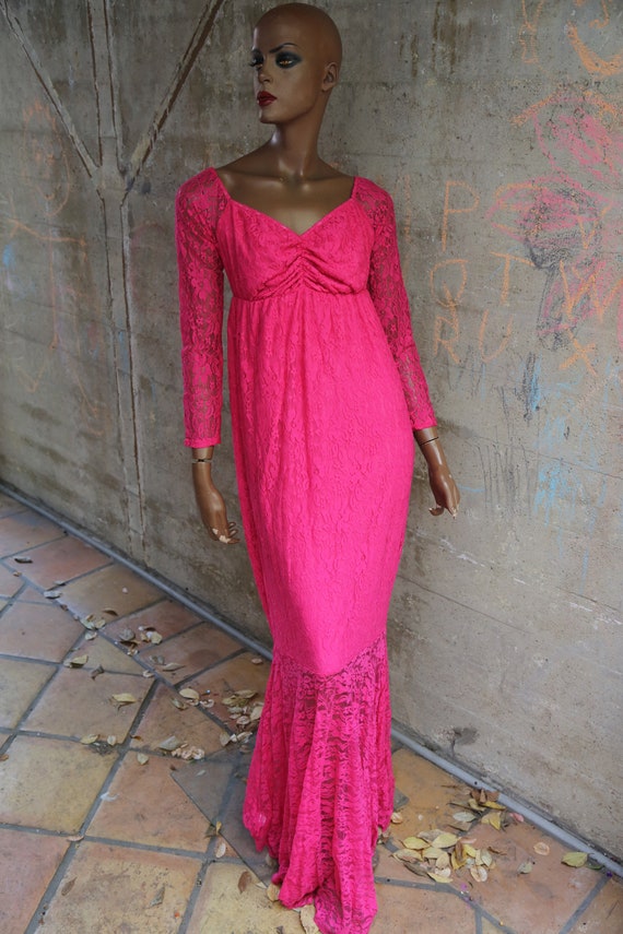 Beautiful Fuchia Lace Dress 1980s
