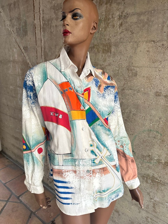 1980s Kolorway Hand Painted Dress Shirt Made in US