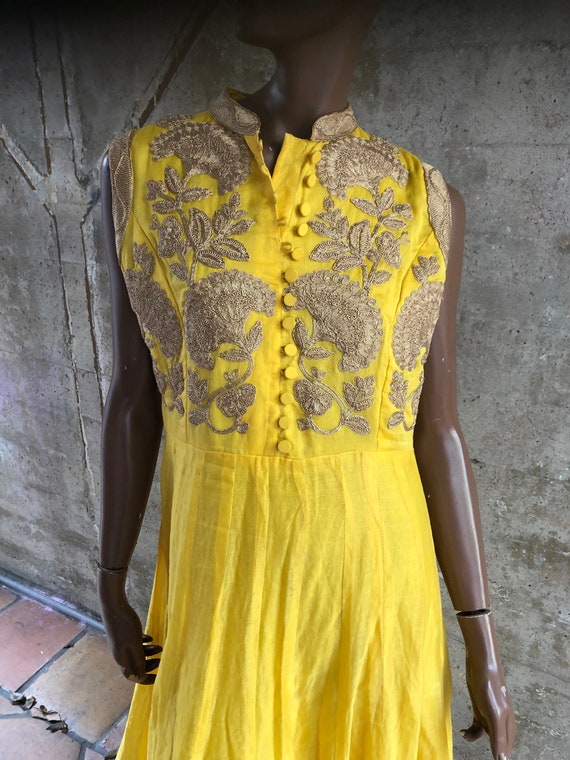 1990s Retro Indian Ethnic Yellow Dress Spring Fashion… - Gem