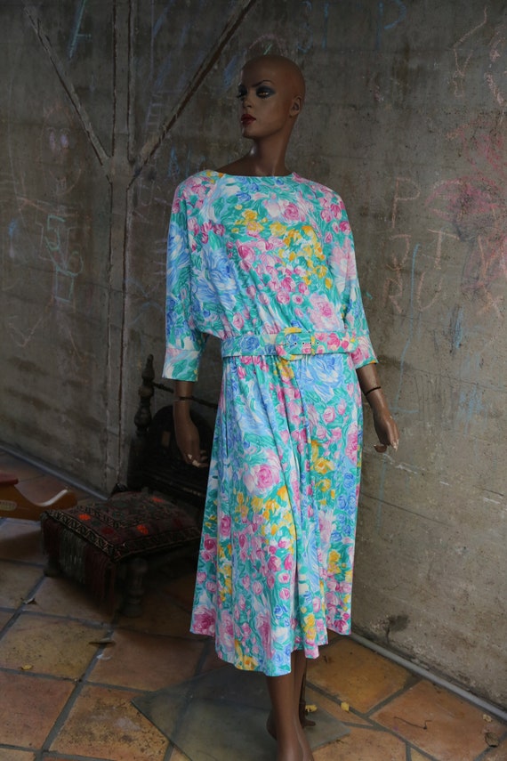 1980s Popovitch Dress Floral So 80s With Belt Funk