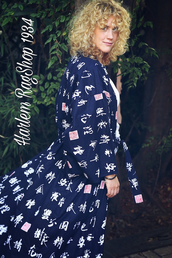 Blue Red Vintage Kimono Jacket Women's Men's Unise