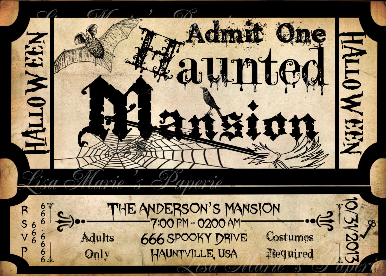 Halloween Invitation Haunted Mansion Ticket Invitation Etsy