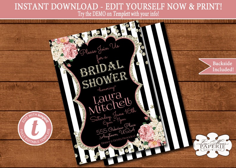 Instant Download Bridal Shower Invite Templett Invitation Edit Yourself Invitation Bridal Shower Invitation Editable Template