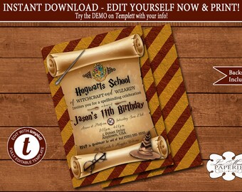 Harry Potter Invitation, DIY Invitation, Templett Invitation, Harry Potter Birthday Invitation, Editable Template, Instant Download