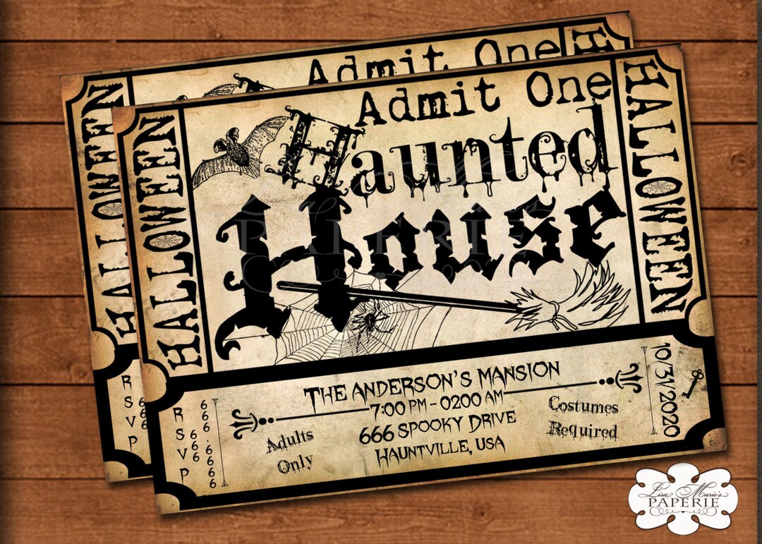 Halloween Haunted House Ticket Invitation Handmade Digital Etsy