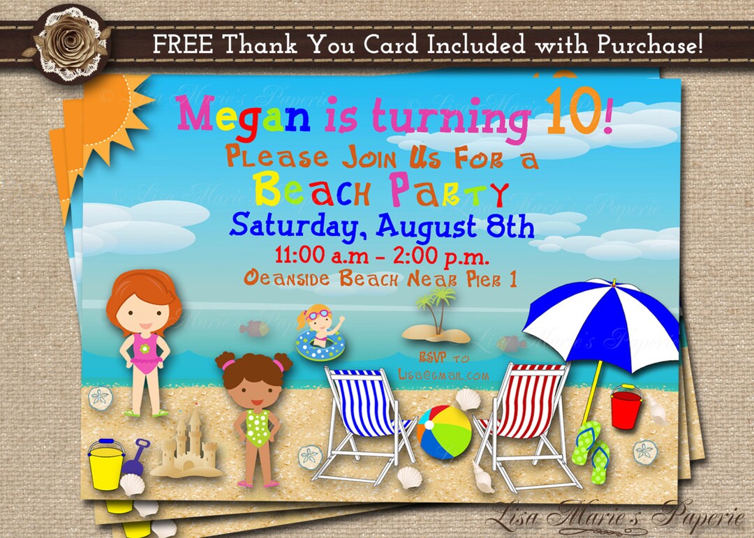 Beach Birthday Girl Invitation Beach Party Invitation Beach Etsy