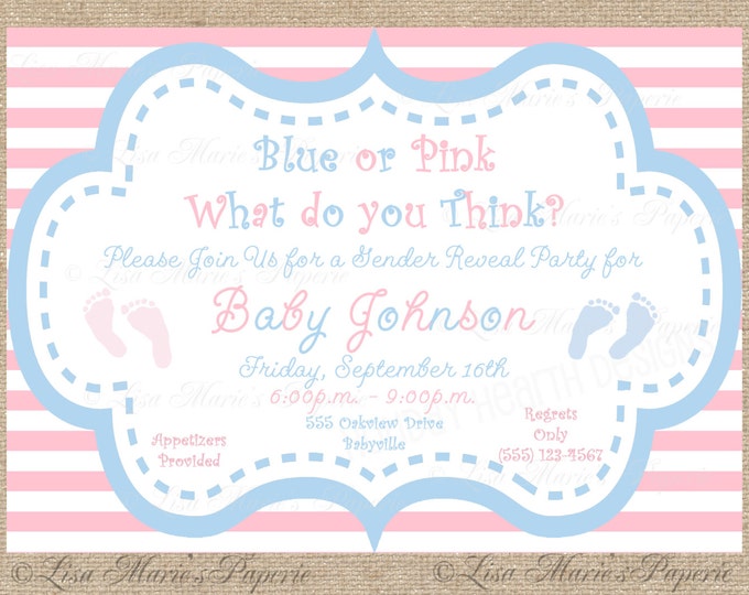 Gender Reveal Party Invitation, Handmade Gender Reveal Digital ...