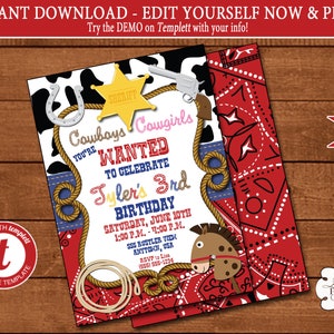 Cowboy Invitation, Edit Yourself Invitation, Templett Invitation, Cowboy Birthday Invitation, Editable Template, Instant Download