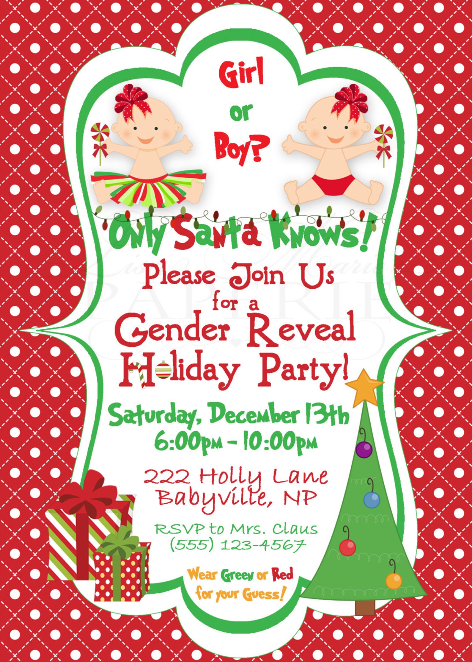 Christmas Gender Reveal Invitation Baby Invitation Digital Etsy