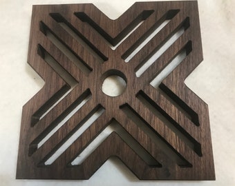 Gegroefde hardhouten onderzetter - afwerking met minerale olie, 7 x 7 inch