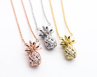Pineapple stone gold plated necklace love, cute, adorable