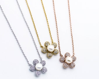 Daisy flower stone gold plated necklace love, cute, adorable