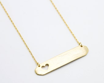 Bar with tiny heart gold plated necklace love, cute, adorable