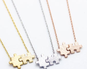 Puzzle pieces gold plated necklace love, cute, adorable