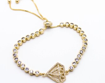 Diamond cz stone bracelet love, lucky, cute, adorable