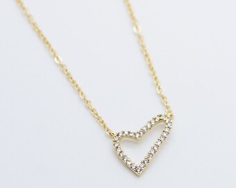 Heart cubic zirconia gold plated necklace pretty, lovely, cute jewelry