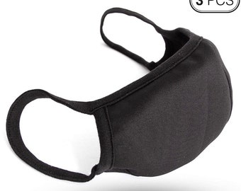 3D Adult Handmade Face Mask 2 ply, Filter Pocket, Cotton, Washable, Black (3 pack)