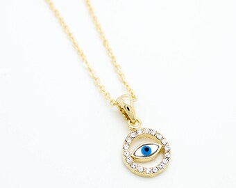 Evil Eye pendant gold plated necklace love, lucky, cute, adorable