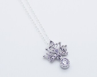 Lovely crown with crystals gold filled or sterling silver .925 necklace pretty, lovely, cute jewelry