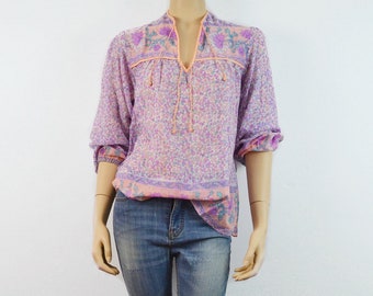 Red White Blue 70s vtg Indian Gauze blouse Soft /& Sheer Boho top Hippie tunic Gypsy shirt 1970s vintage DEADSTOCK India Bohemian Blouse