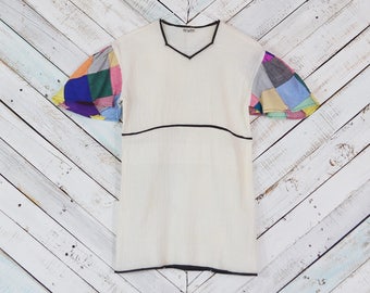 70s Gauze Hippie Top | Vintage 1970s Deadstock India gauze top | Boho top Hippie shirt with Patchwork sleeves Sheer gauze cotton top