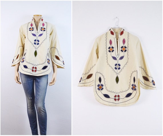 60s vintage Indian Tunic with Velvet felt patch 7… - image 1