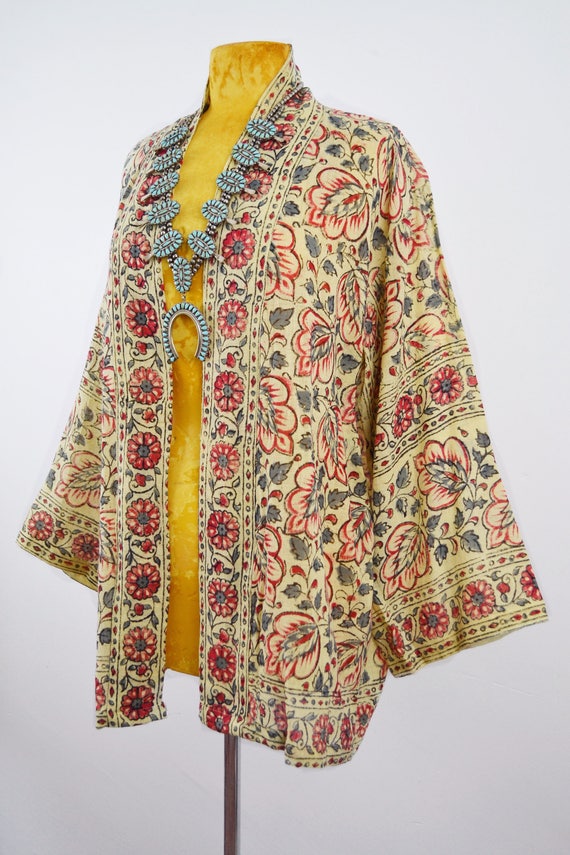 Shanaya Indian Kimono | 70s vtg block print kimon… - image 3