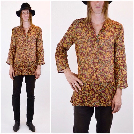 Vtg 70s Gauze Floral Shirt | Sheer Indian cotton t