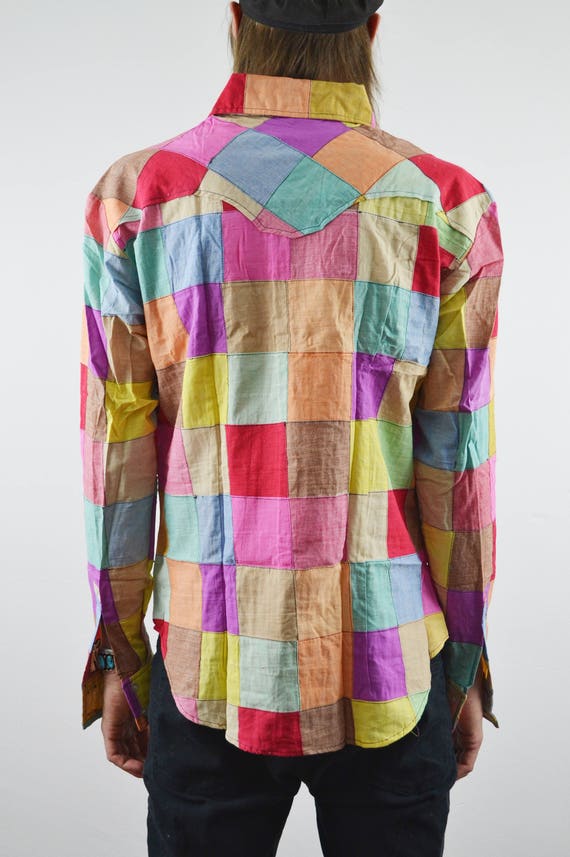 70s Patchwork Shirt | Vintage 1970s multi-color W… - image 3