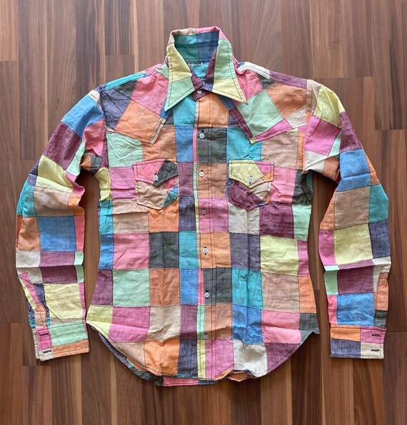 Colorblock Patchwork Shirt | 70s vintage Indian p… - image 2