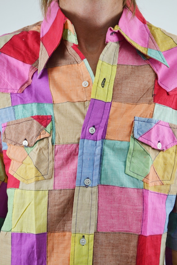 70s Patchwork Shirt | Vintage 1970s multi-color W… - image 4