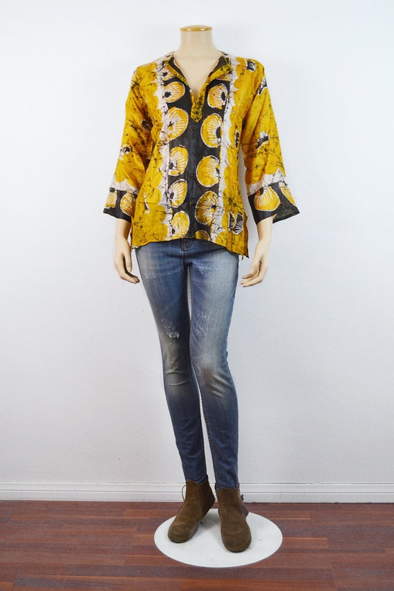 VTG 60s Indian Silk Top | DEADSTOCK India Mustard… - image 1