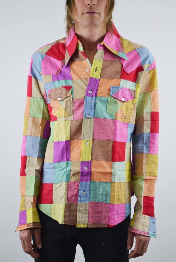 70s Patchwork Shirt | Vintage 1970s multi-color W… - image 2